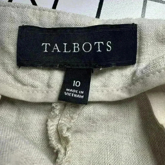 Talbots Womens 10 100% Linen High Rise Pants Wide leg Side Button Light Beige - Picture 8 of 12